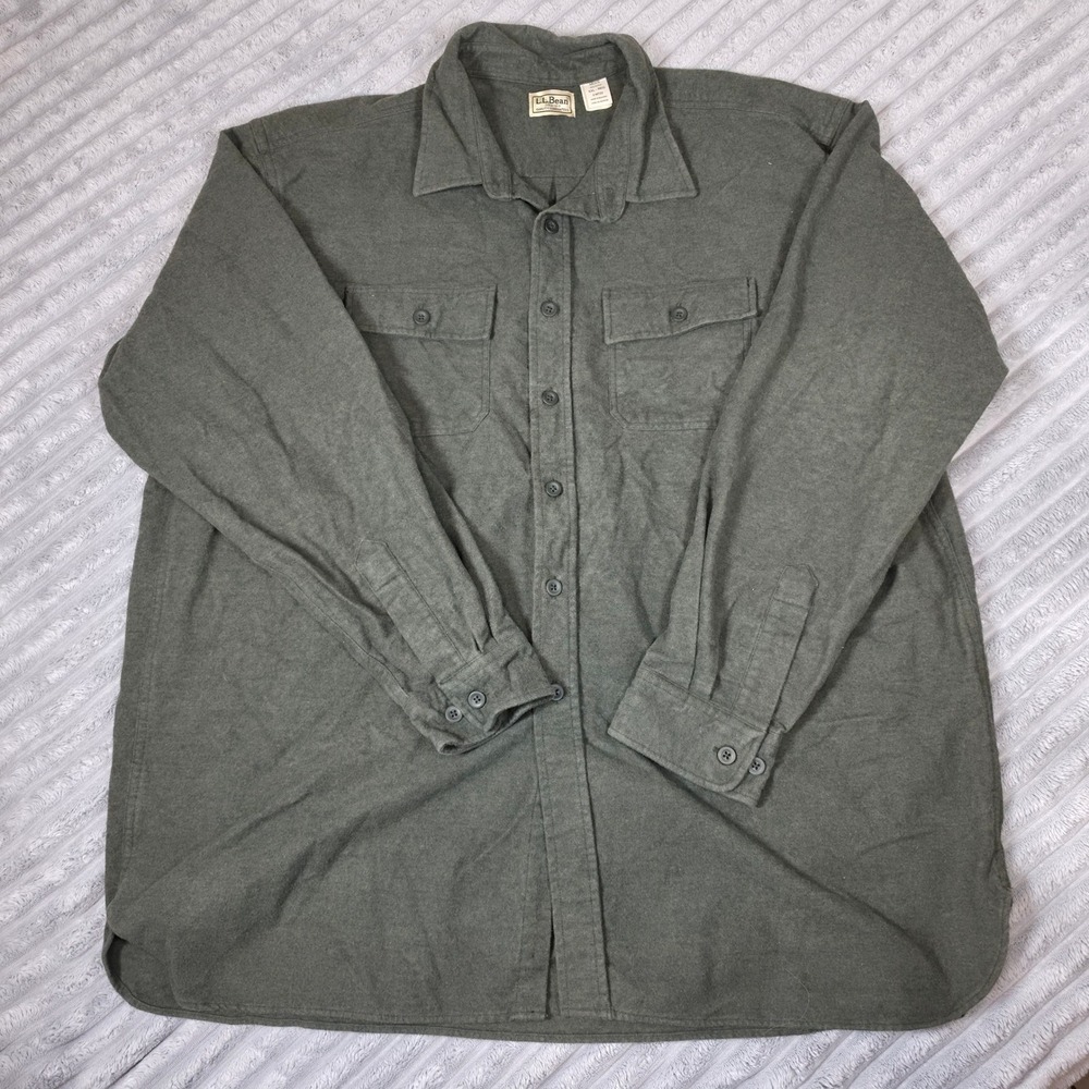 LL Bean Mens XXL Regular Forest Green Chamois Cloth Long Sleeve Button Down